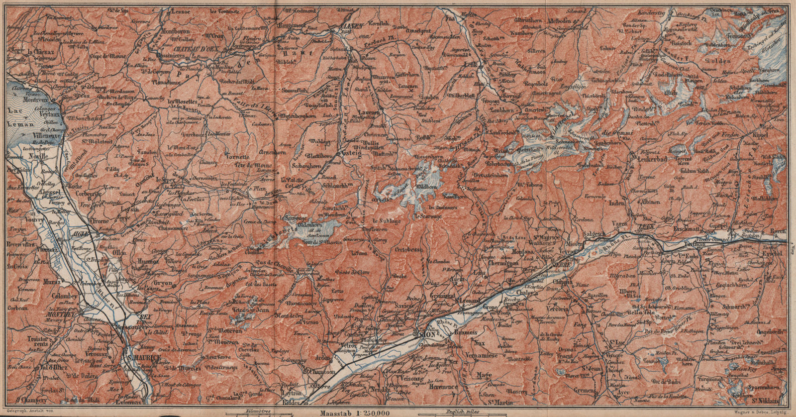 RHONE VALLEY. Gryon Villars Leysin Diablerets Crans-Montana Gstaad 1893 map